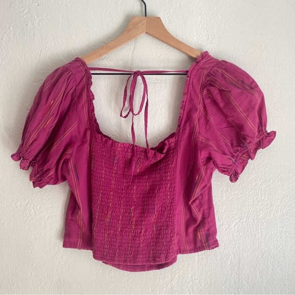Free People Magenta Puff Sleeve Blouse - Picture 4 of 4